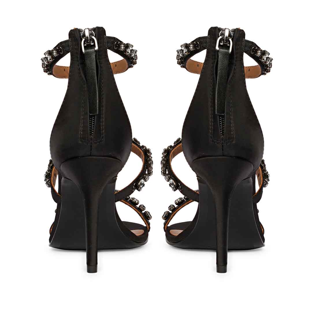 Saint Ella Stone Embellished Black Strappy Leather Stilettos