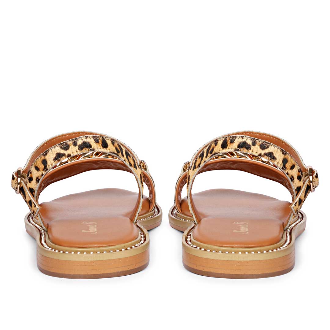 Saint Bellini Gold Metal Decor Tan Leather Sandals