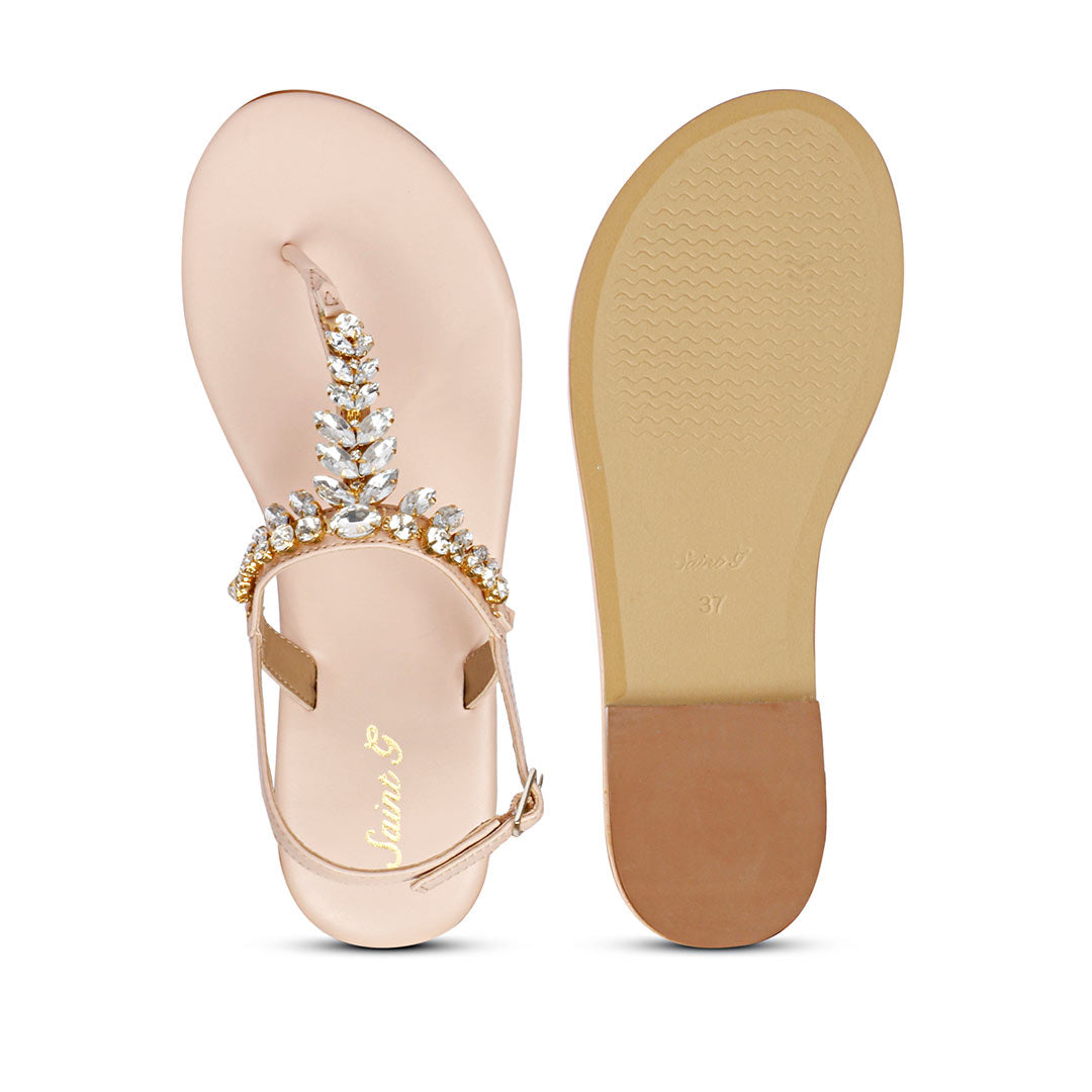 Saint Elsa Silver Stone Adorned Pink Leather Sandals