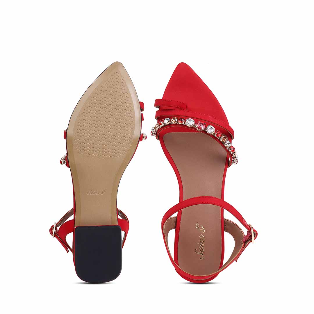 Saint Annie Stone Embellished Red Nylon Fabric Sandals