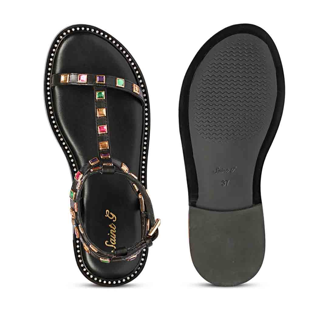Saint Scarlett Black Leather Flat