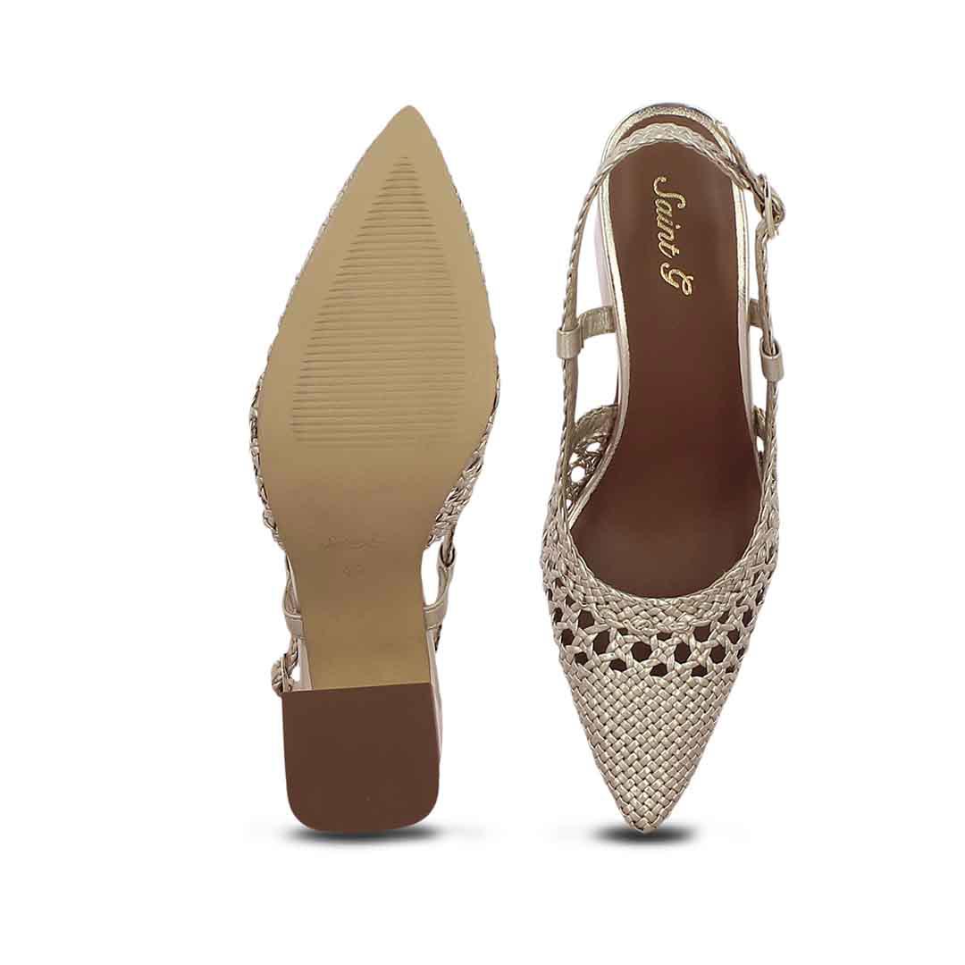 Saint Delaney Platin Hand Woven Leather Block Heels – SaintG India