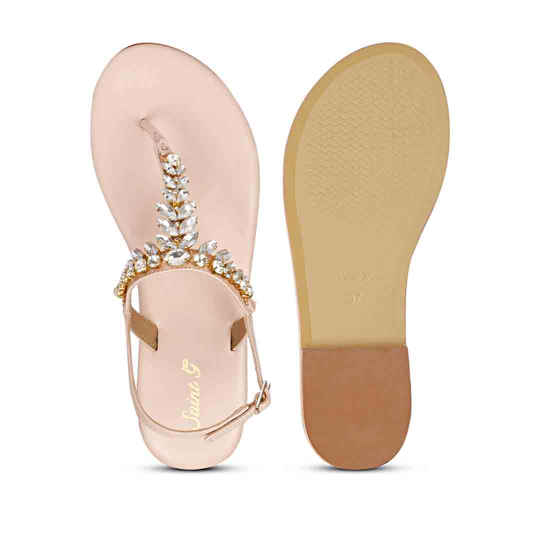 Saint Elsa Silver Stone Adorned Pink Leather Sandals