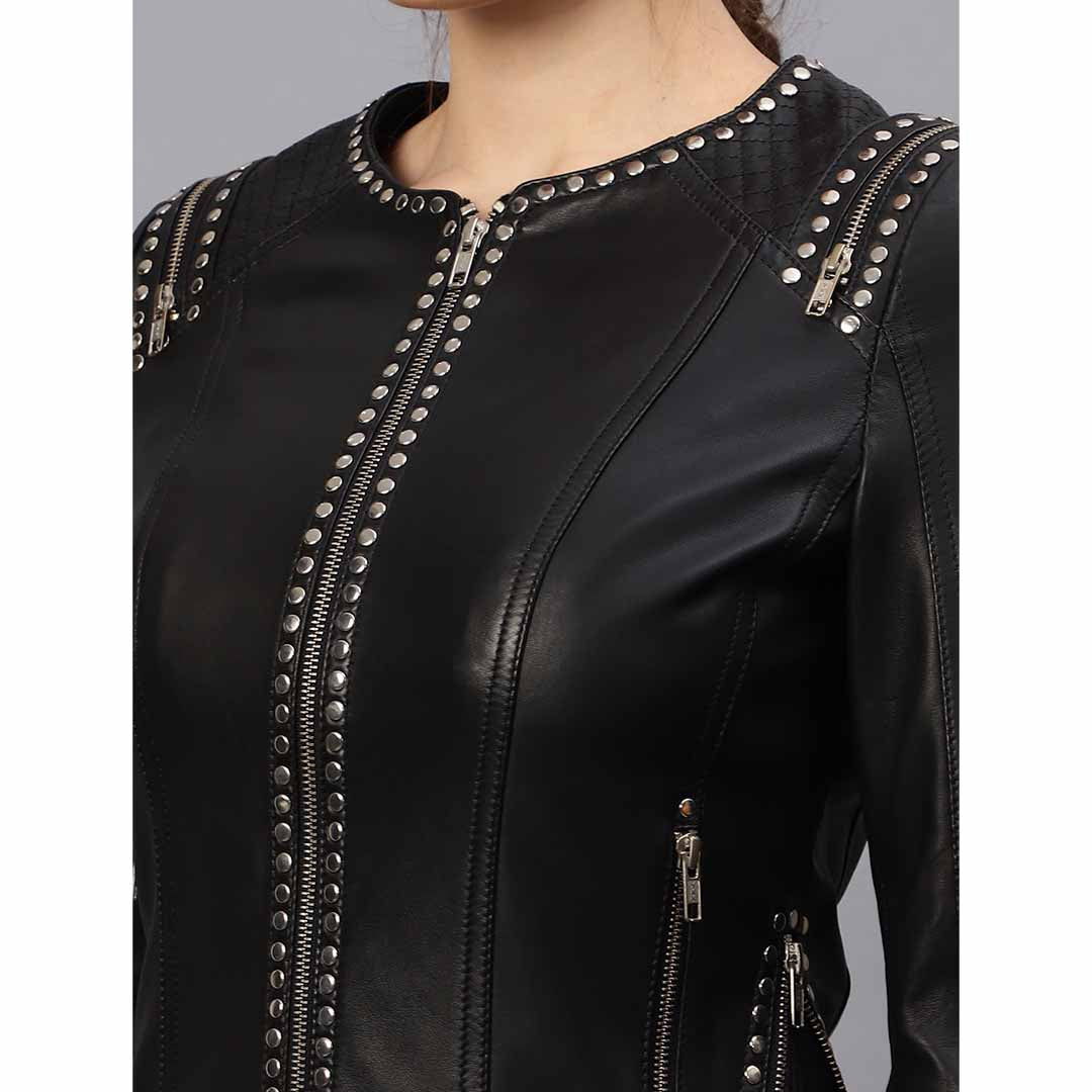 Saint Bethany Studded Black Leather Womens Jacket