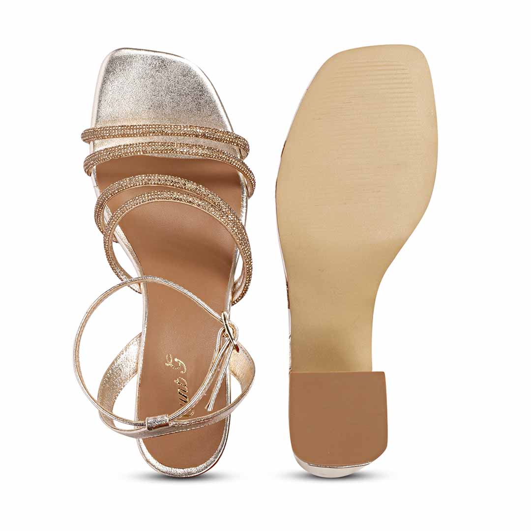Saint Aldina Crystal Cord String Platin Leather Block Heels