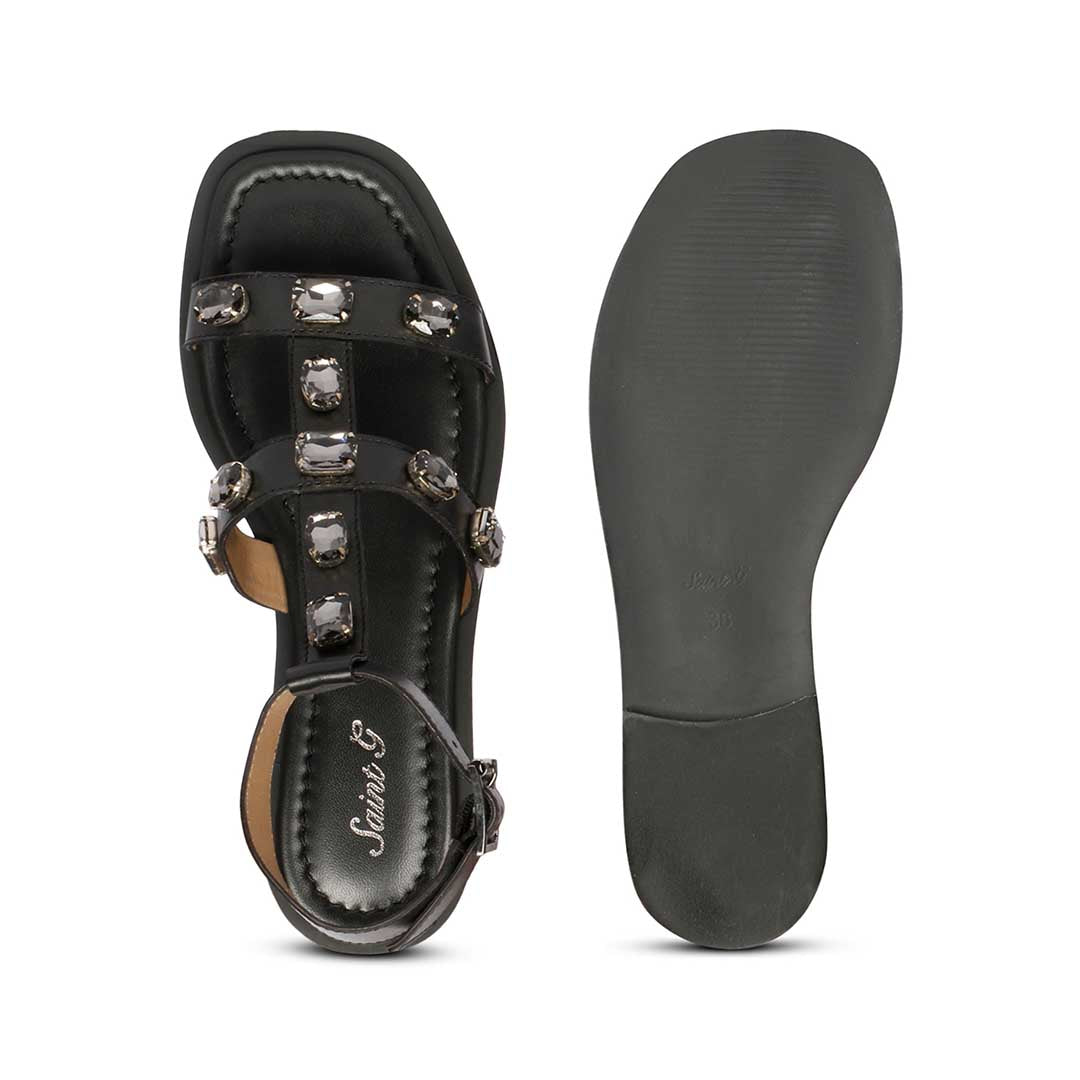 Saint Viola Stone Studded Black Leather Sandals