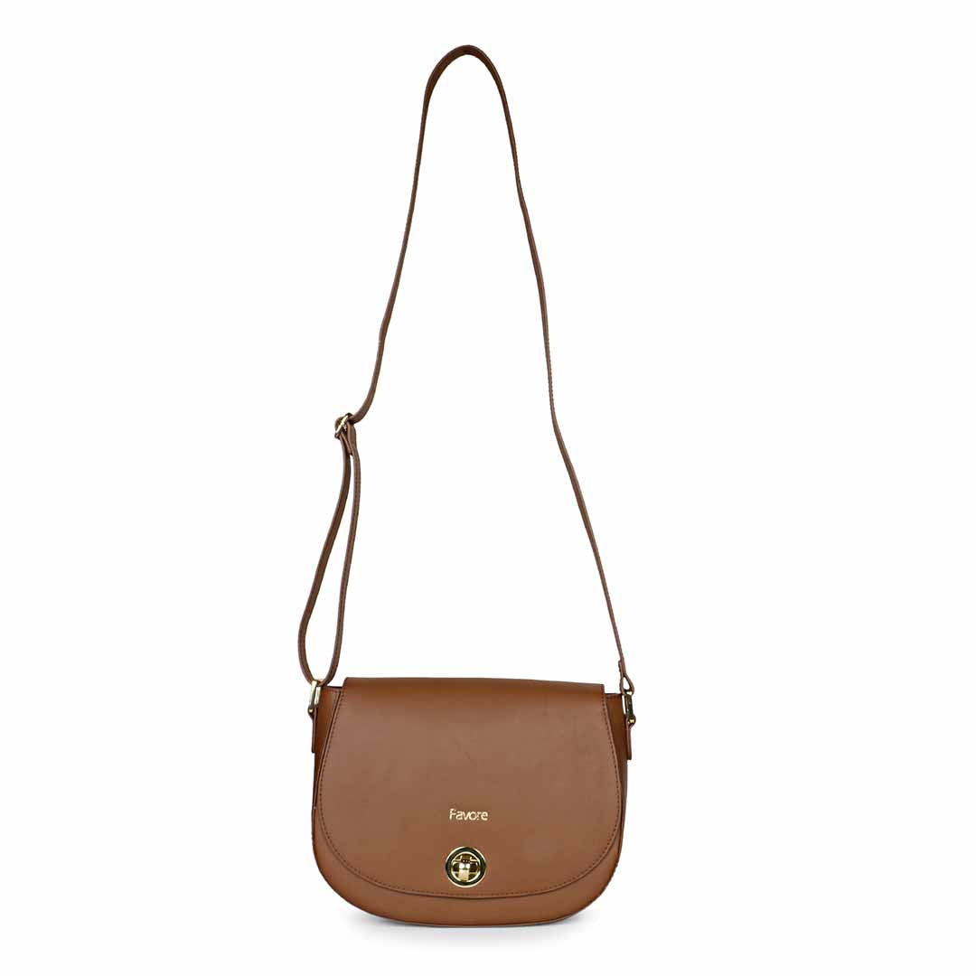 Favore Women Tan Leather Saddle Bags