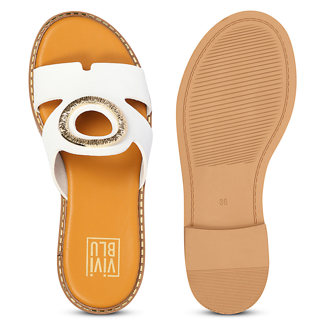 Enrisa White Leather Flat Sandals