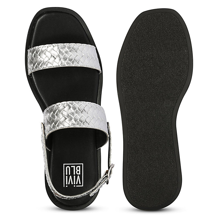 Genisa Silver Leather Flat Sandals