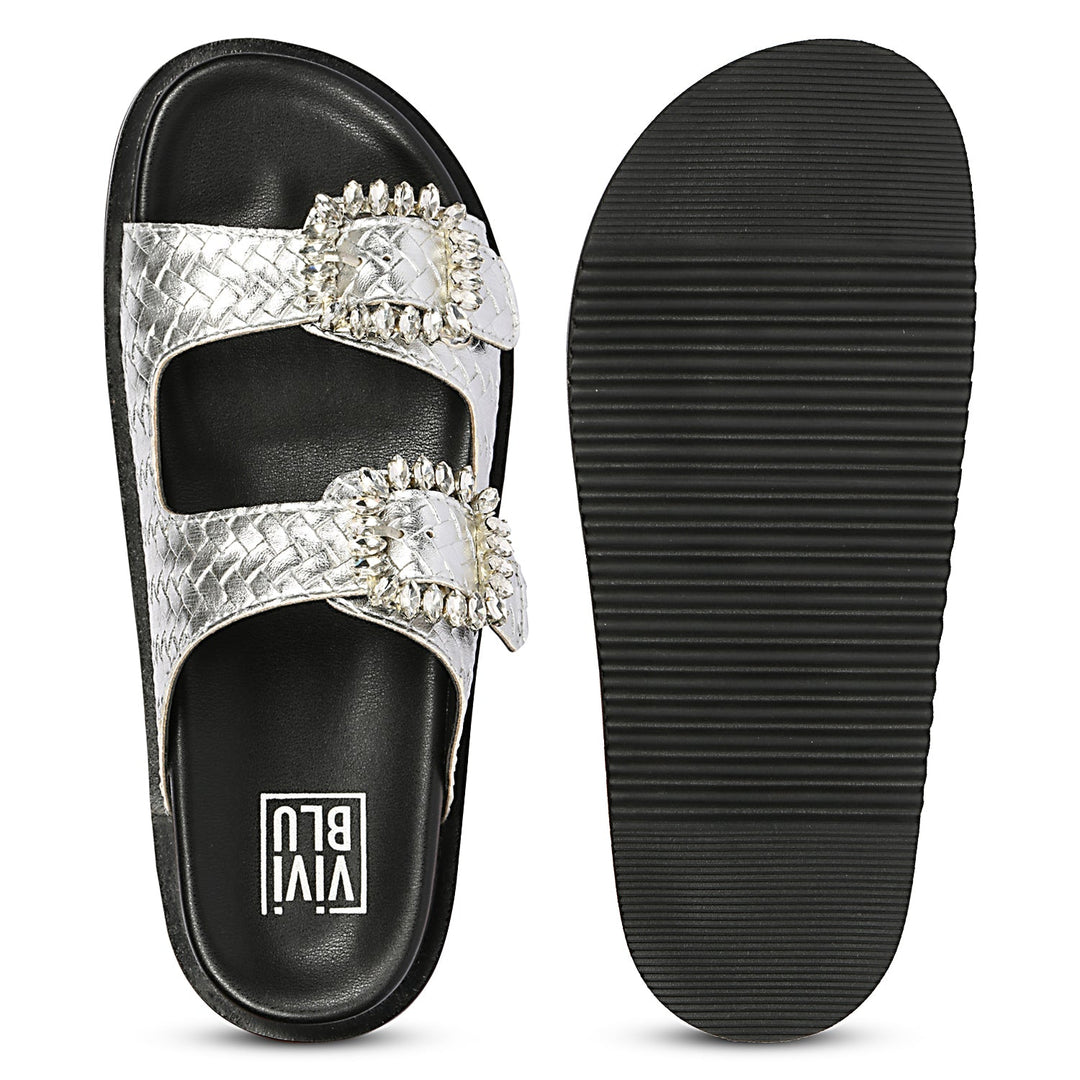 Avelyn Silver Flat Sandals