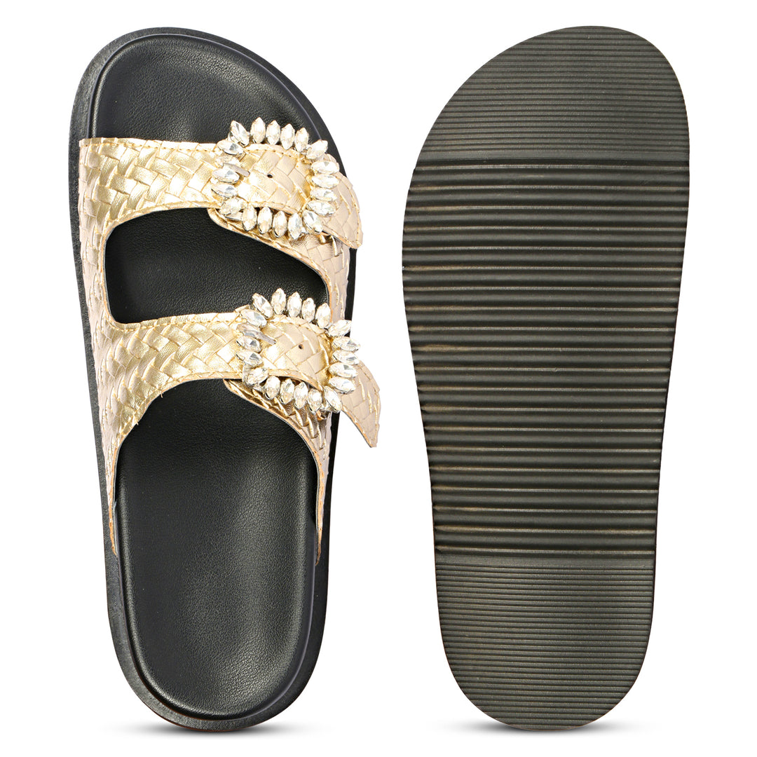 Avelyn Gold Flat Sandals