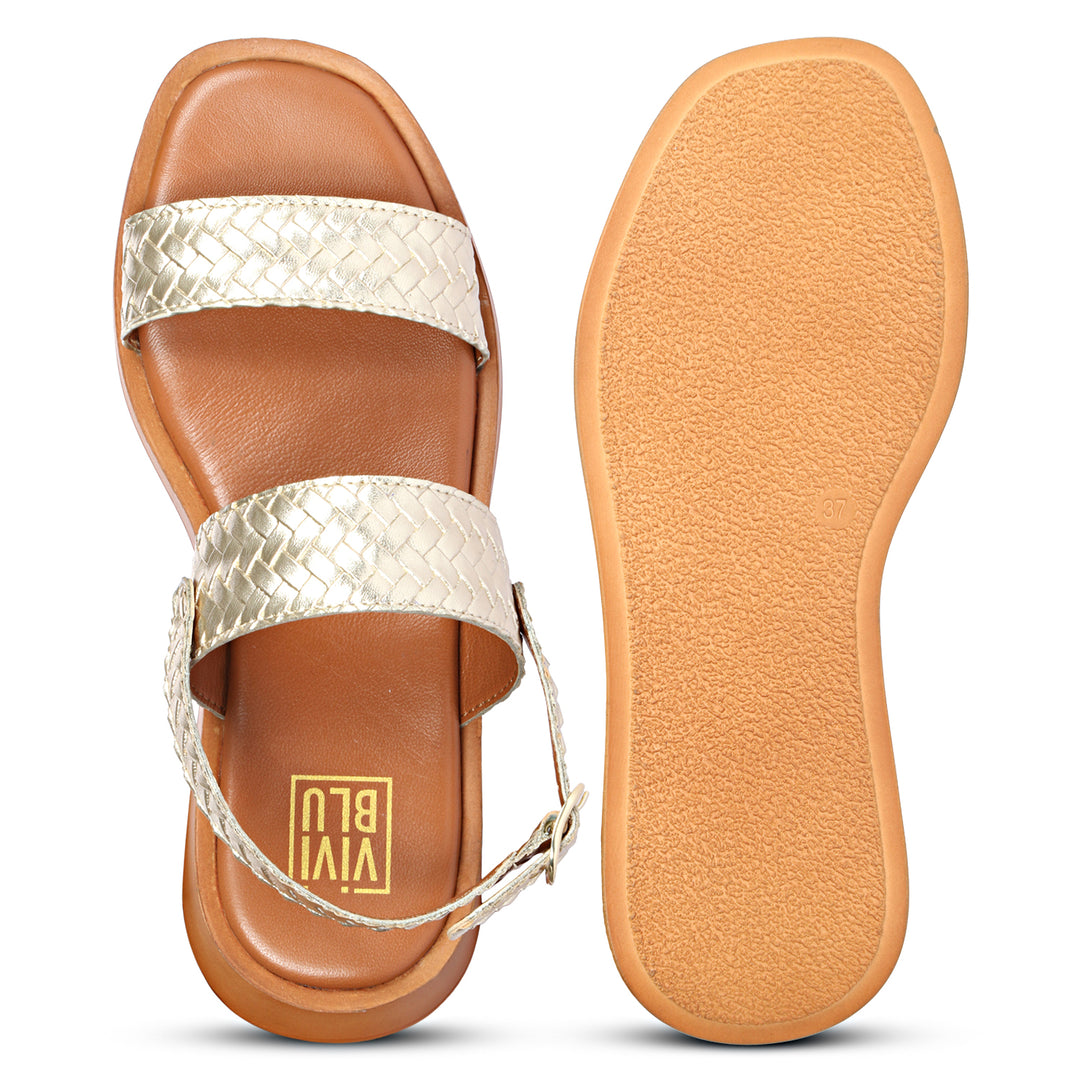 Genisa Gold Leather Flat Sandals