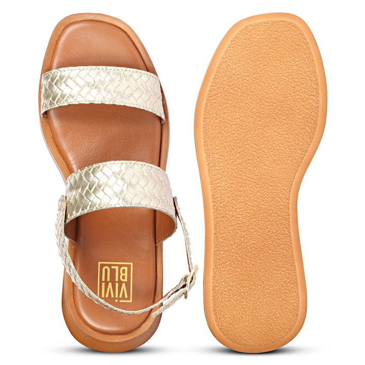 Genisa Gold Leather Flat Sandals
