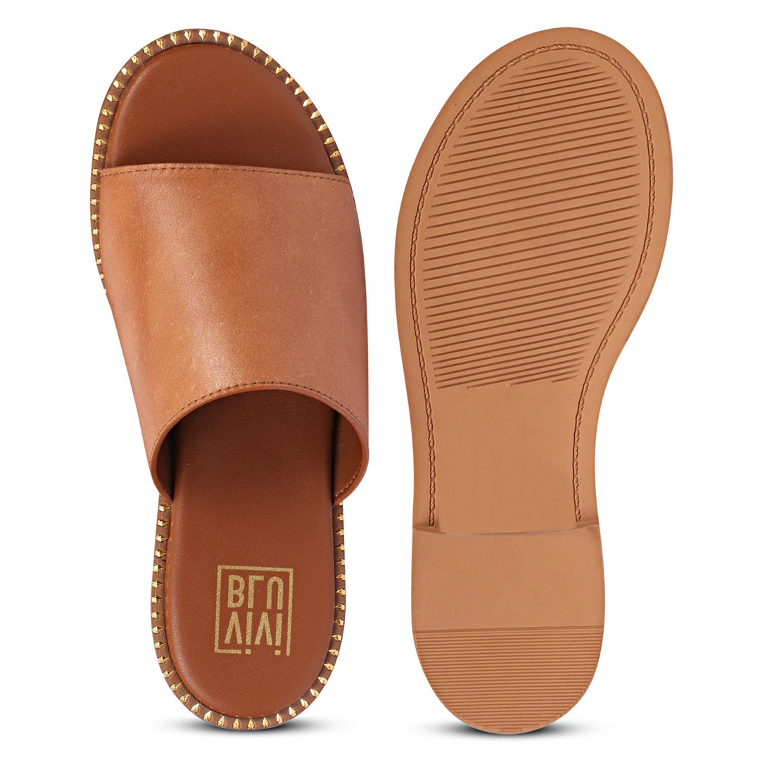 Sariel Tan Leather Flat Sandals