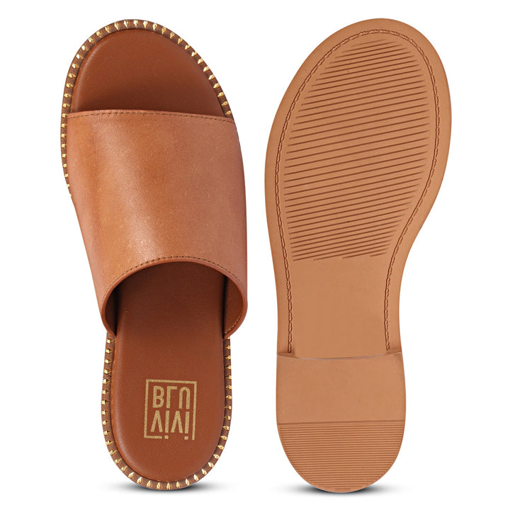 Sariel Tan Leather Flat Sandals