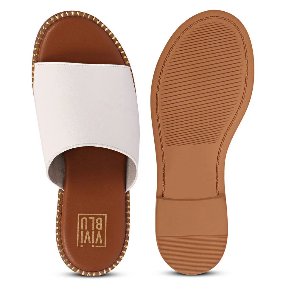 Aria White Leather Flat Sandals