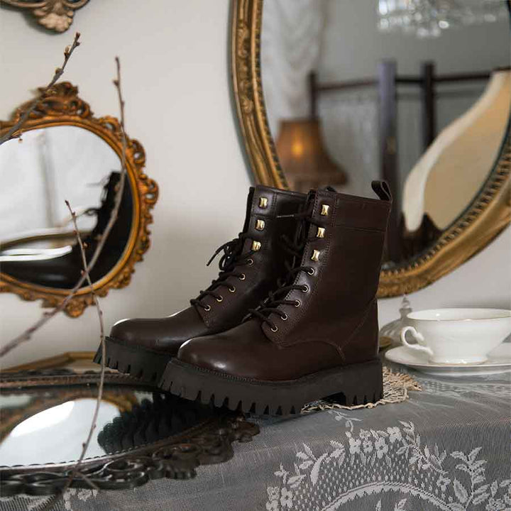 Saint Anastasia Brown Leather Lace Up High Ankle Boots