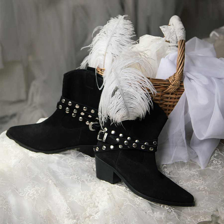 Saint Bristol Black Suede Leather Studded Ankle Boots