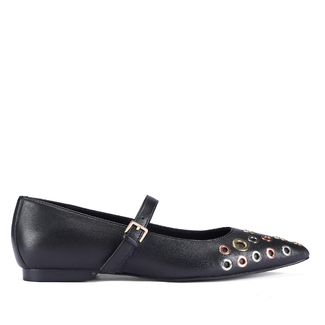 Saint Anouk Multi Eyelets Black Leather Ballerinas