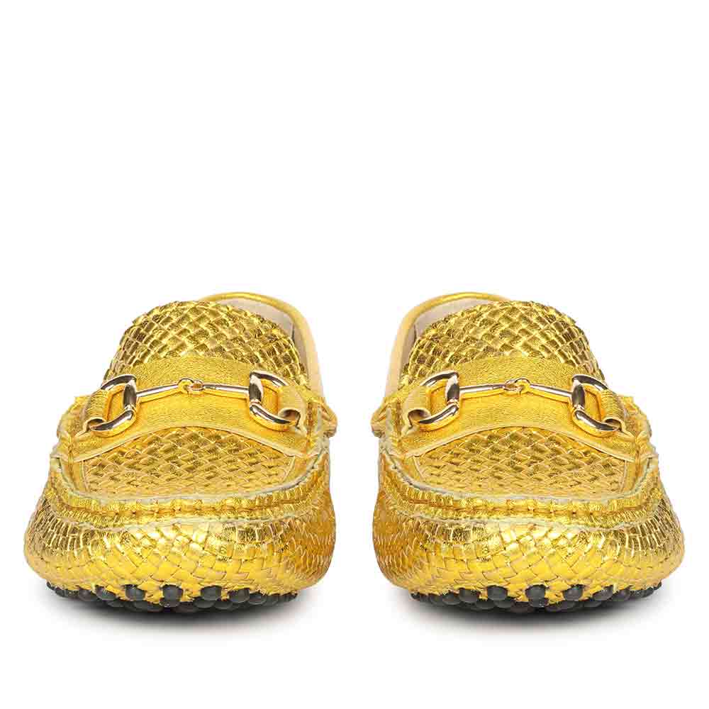 Saint Aurora Mustard Woven Leather Horsebit Loafers