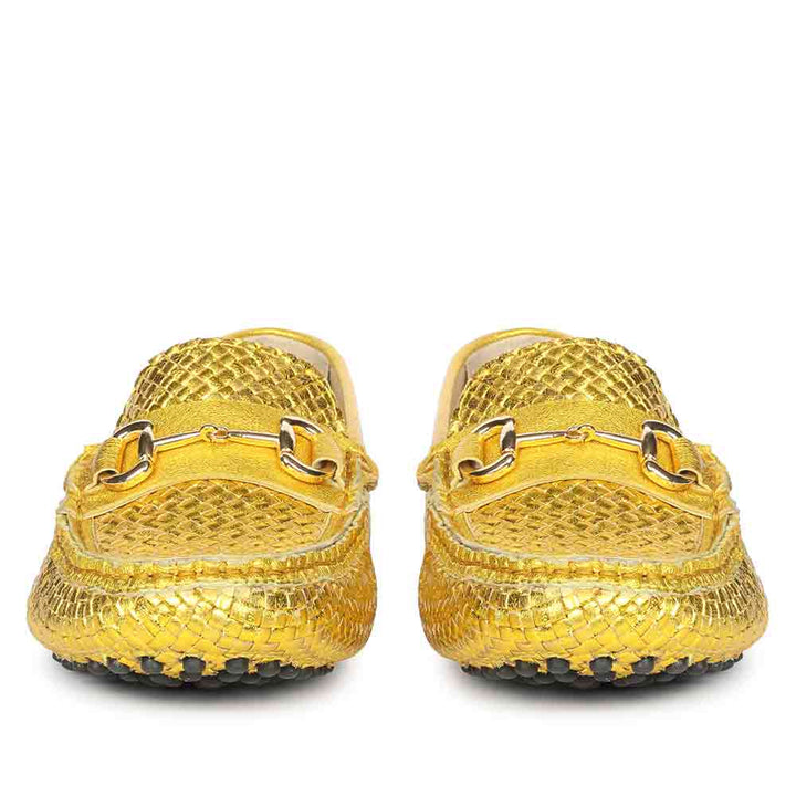 Saint Aurora Mustard Woven Leather Horsebit Loafers