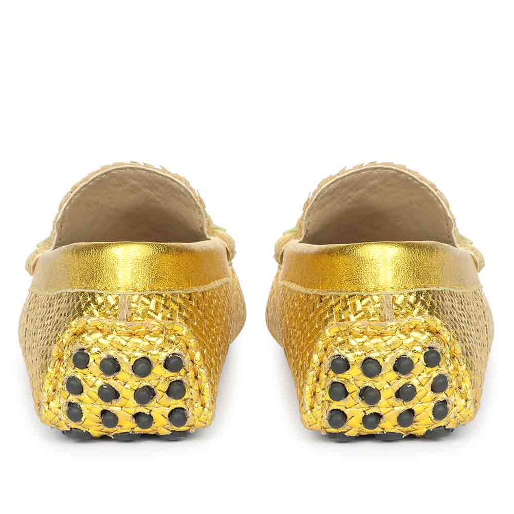 Saint Aurora Mustard Woven Leather Horsebit Loafers