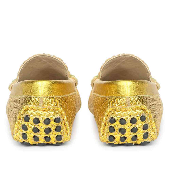 Saint Aurora Mustard Woven Leather Horsebit Loafers