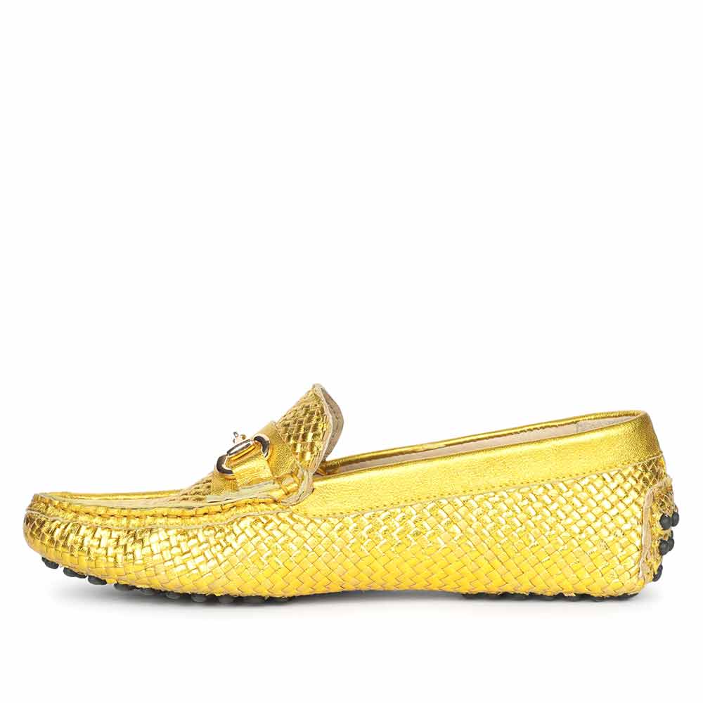 Saint Aurora Mustard Woven Leather Horsebit Loafers