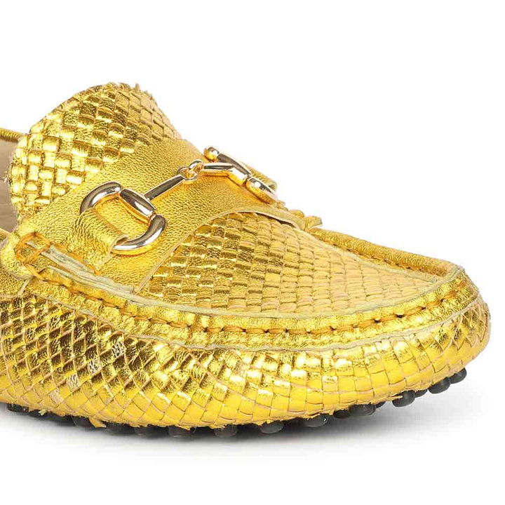 Saint Aurora Mustard Woven Leather Horsebit Loafers