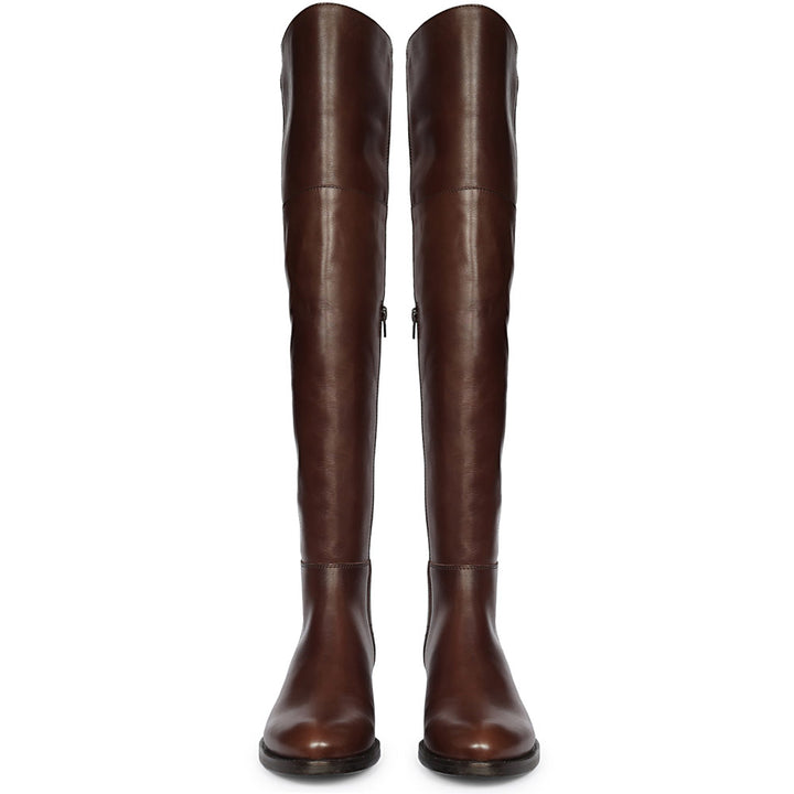 Saint Kayleigh Brown Leather Above The Knee Boots
