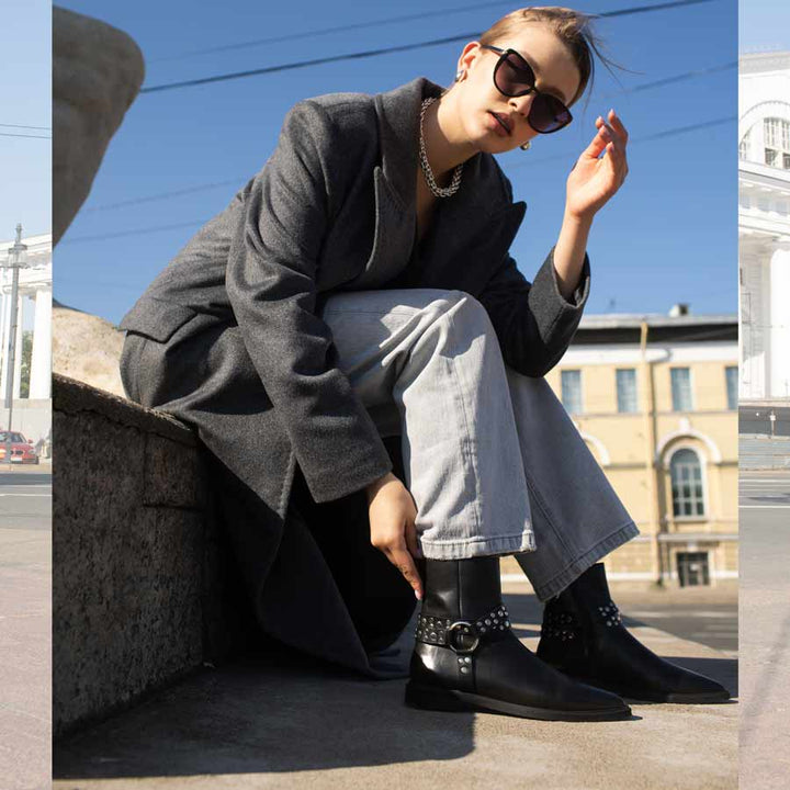 Saint Ardyn Metal Studs Black Leather Ankle Boots