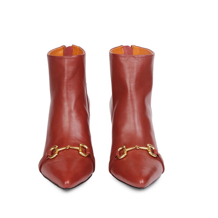 Saint Ashley Rust Leather Gold Horsebit Décor Back Zip Boots