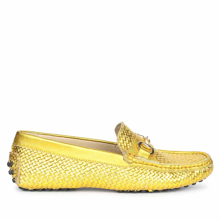 Saint Aurora Mustard Woven Leather Horsebit Loafers