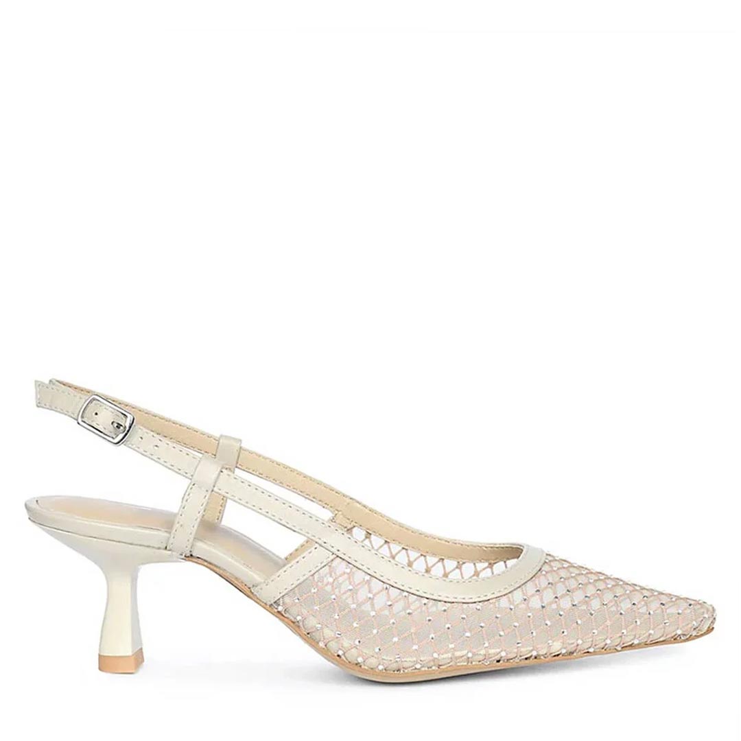 Saint Twila Crystal Embellished Beige Leather Slingbacks