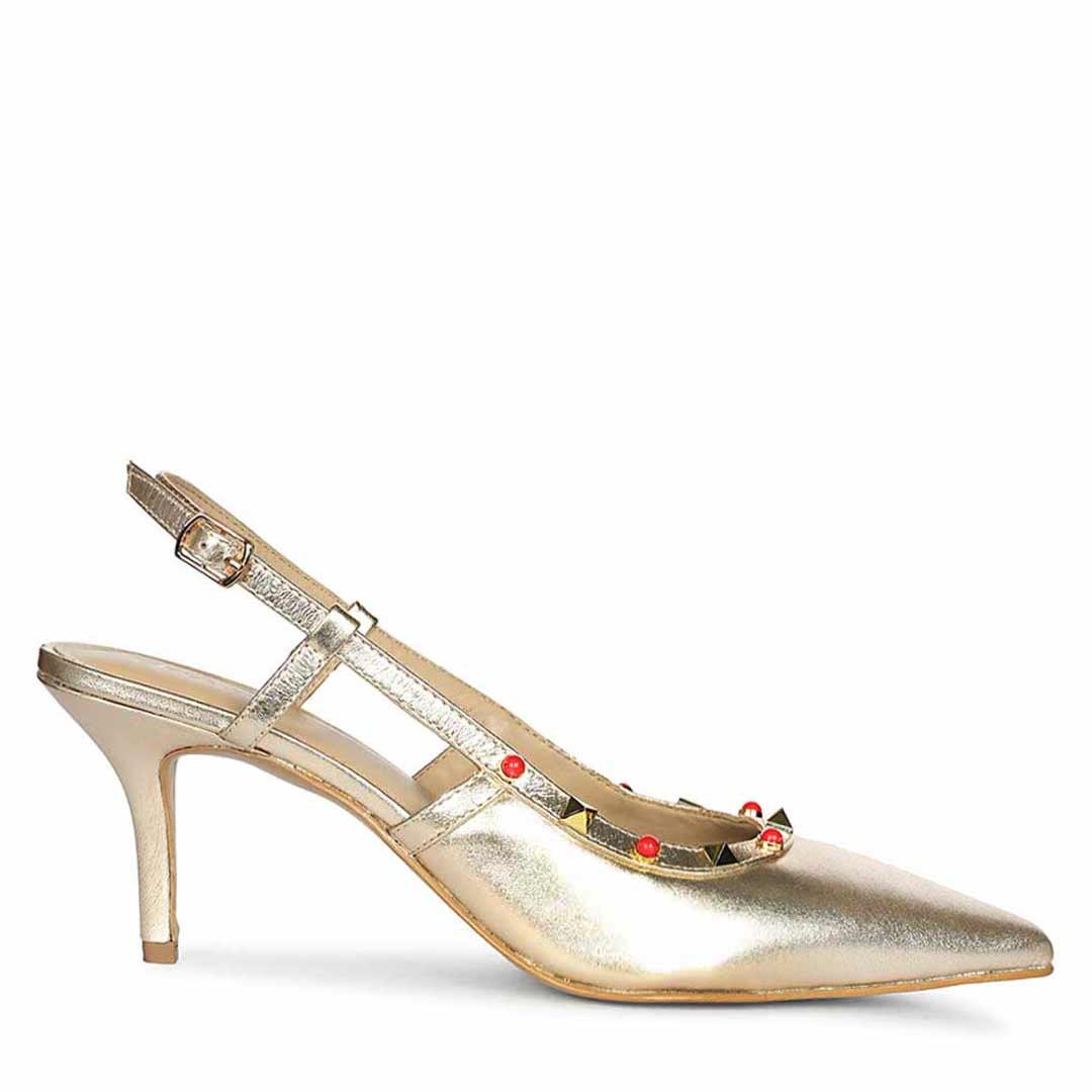 Saint Petra Studded Metallic Gold Leather Pumps