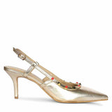 Saint Petra Studded Metallic Gold Leather Pumps