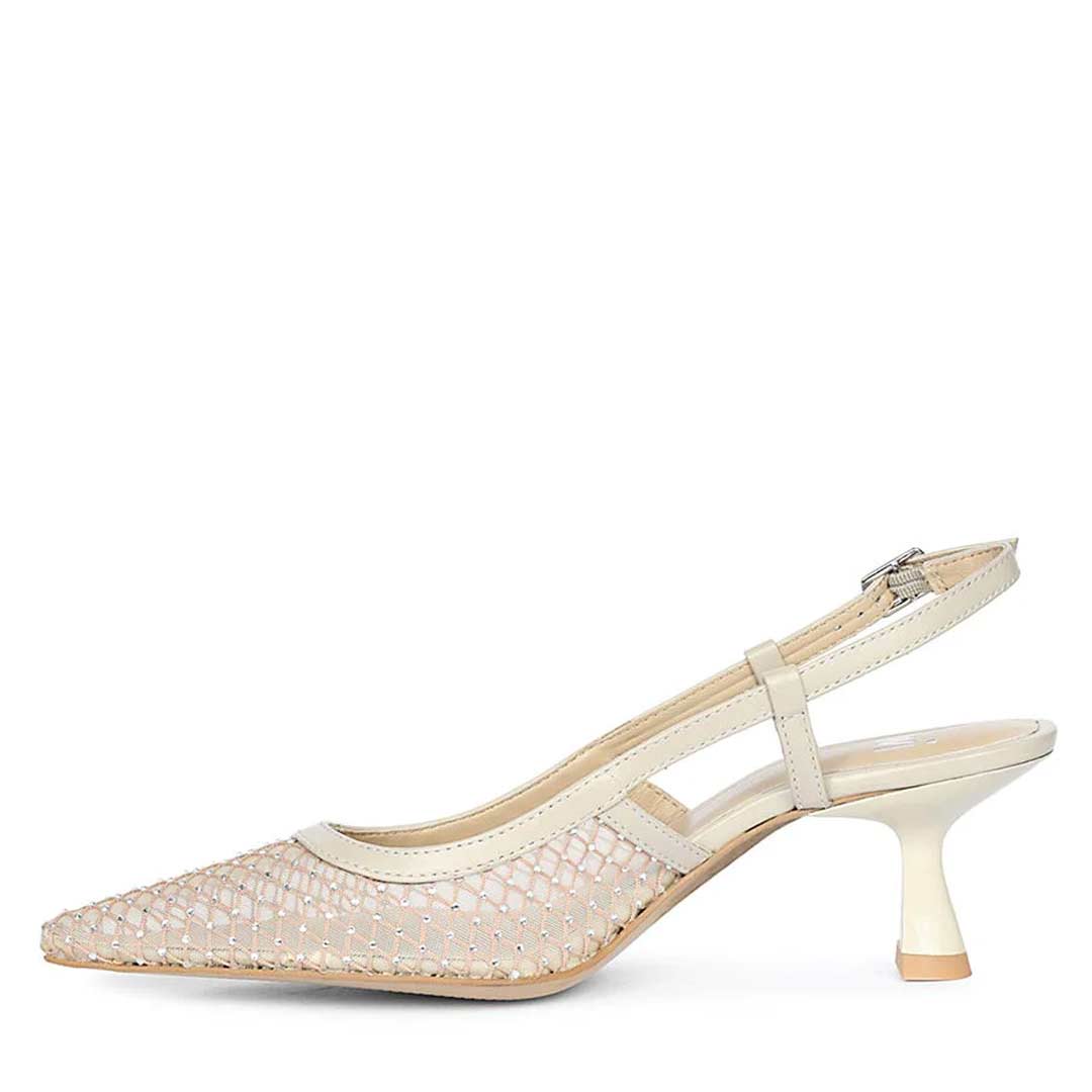 Saint Twila Crystal Embellished Beige Leather Slingbacks