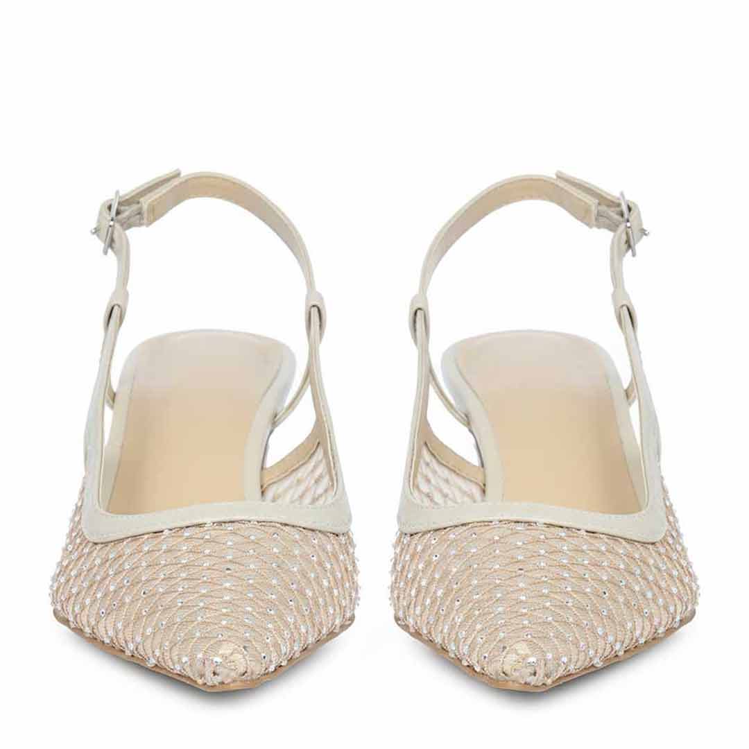 Saint Twila Crystal Embellished Beige Leather Slingbacks
