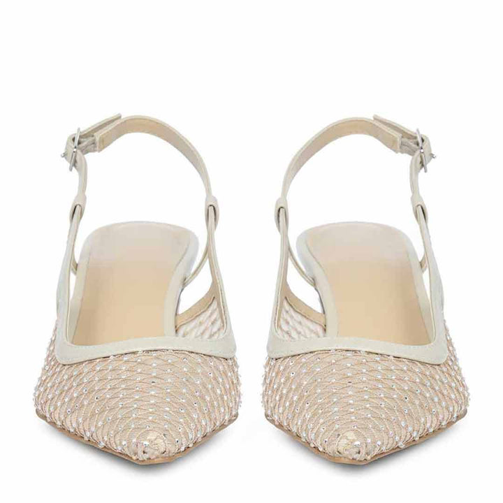 Saint Twila Crystal Embellished Beige Leather Slingbacks