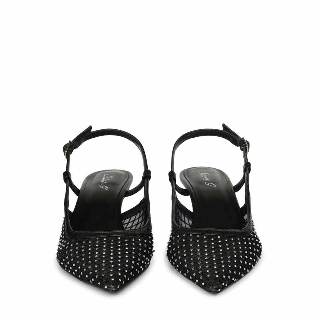 Saint Twila Crystal Embellished Black Leather Slingbacks