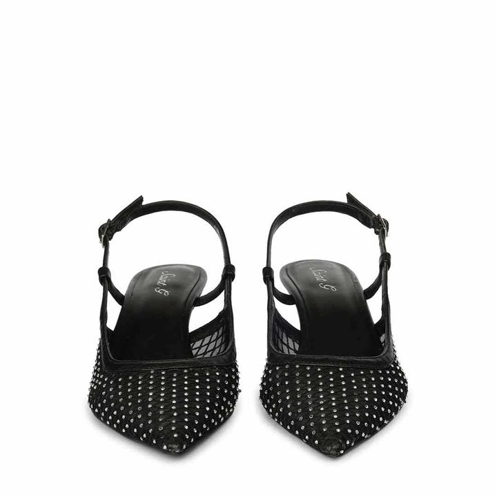 Saint Twila Crystal Embellished Black Leather Slingbacks