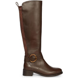 Saint Marisa Gold Buckle Decorative Brown Leather Long Boots