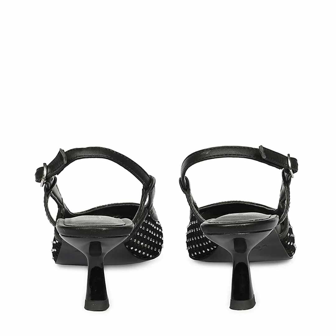 Saint Twila Crystal Embellished Black Leather Slingbacks