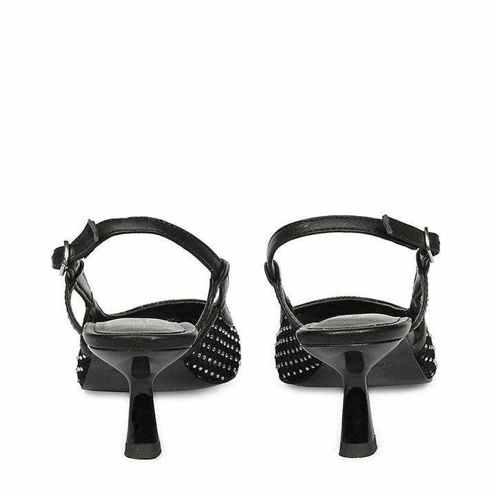 Saint Twila Crystal Embellished Black Leather Slingbacks