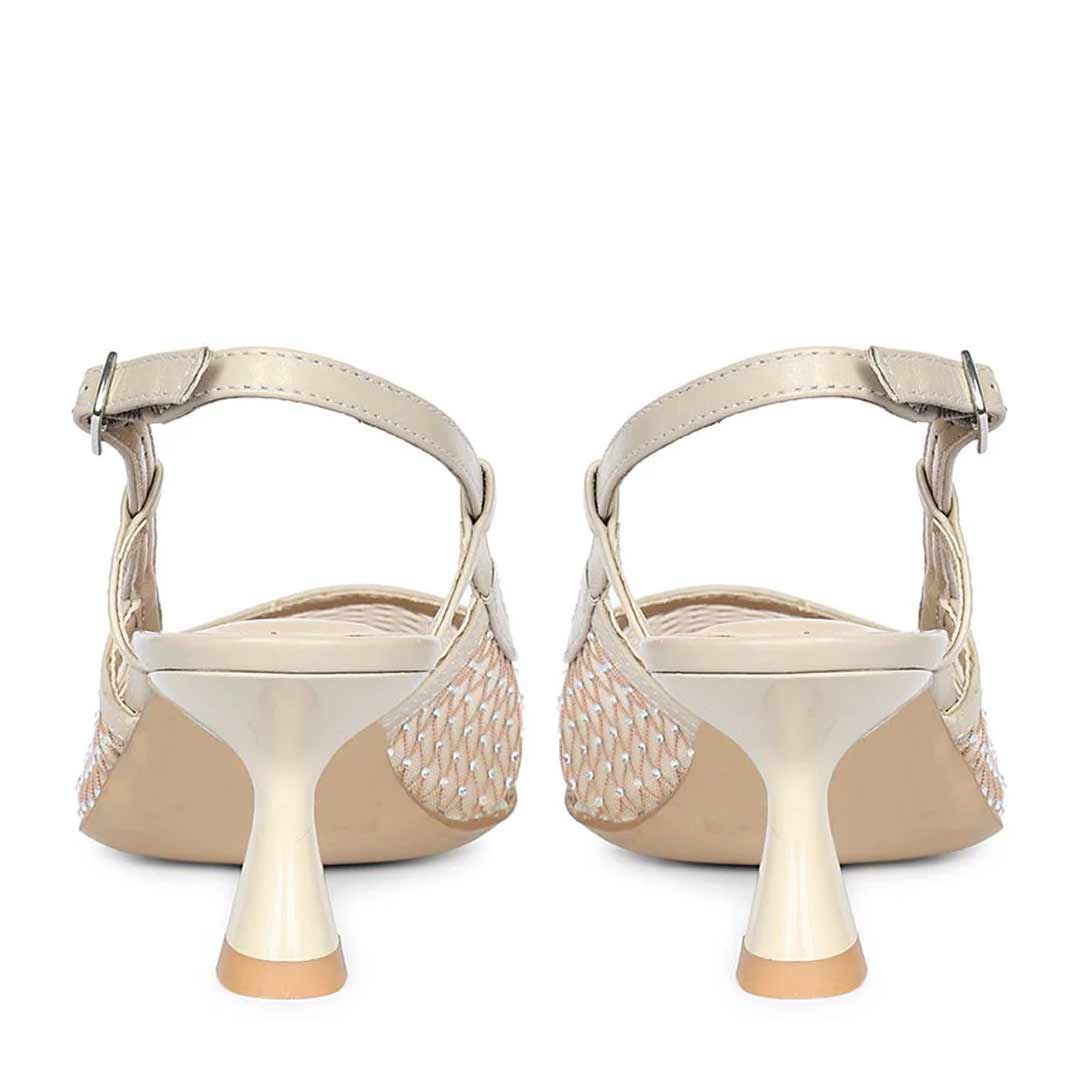 Saint Twila Crystal Embellished Beige Leather Slingbacks