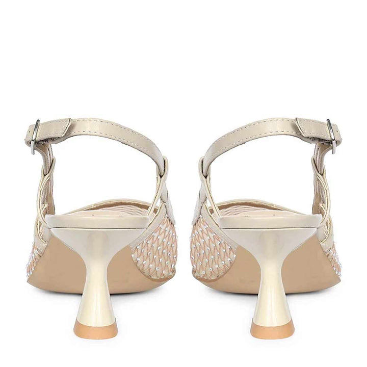 Saint Twila Crystal Embellished Beige Leather Slingbacks