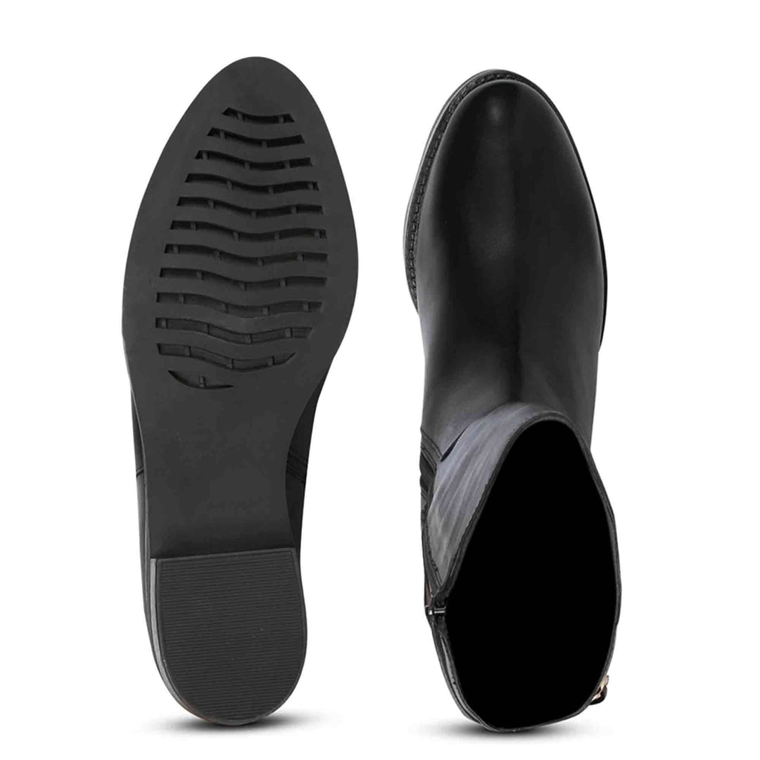 Saint Bijoy Buckle Decorative Black Leather Long Boots