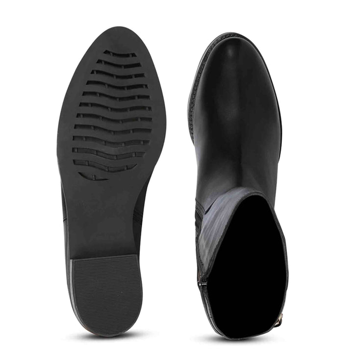 Saint Bijoy Buckle Decorative Black Leather Long Boots