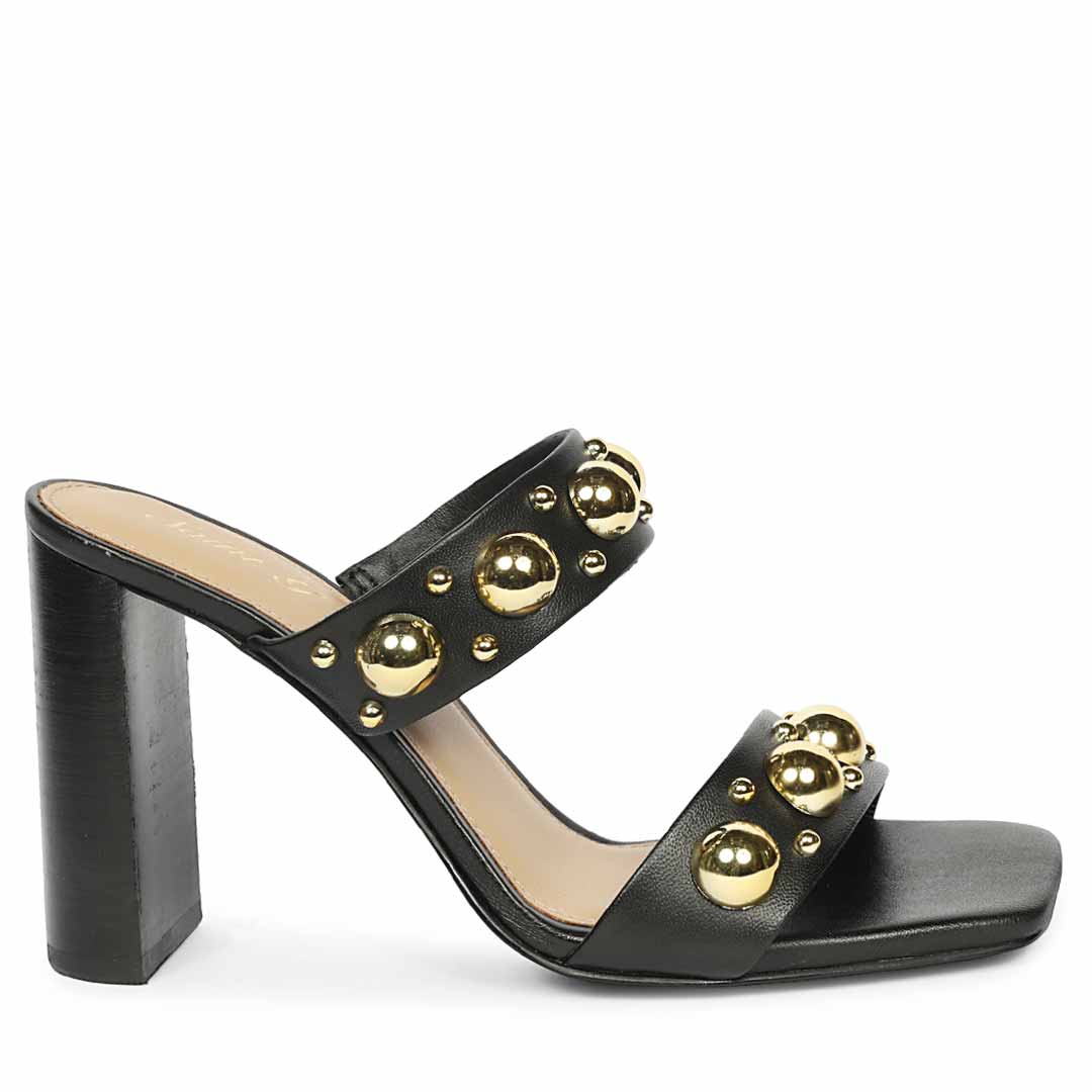 Saint Maelle Embellished Black Leather High Heels
