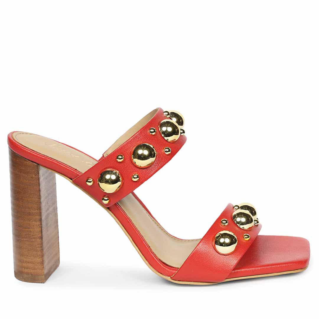 Saint Maelle Embellished Goji Berry Leather Heels